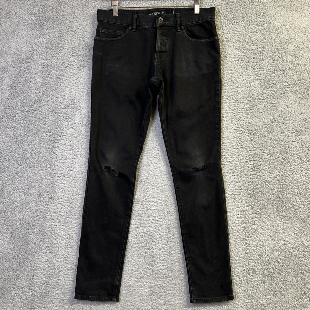 Rude Skinny Fit Jeans Men 30x32 Black Denim Distressed Grunge Punk Goth Skater